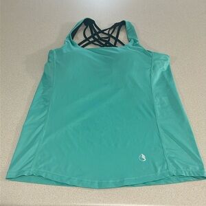 Women’s Small workout top- Crisscross built-in sports bra black/Aqua